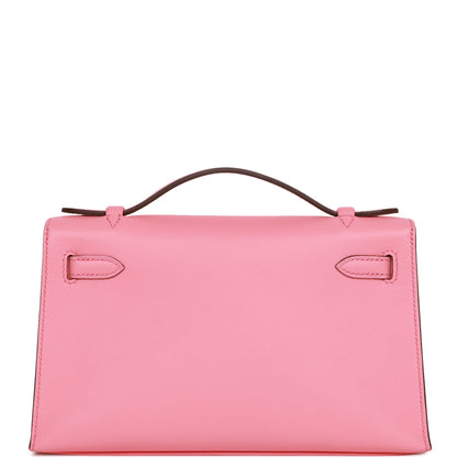 Hermes Kelly Pochette Rose D'Ete Swift Palladium Hardware