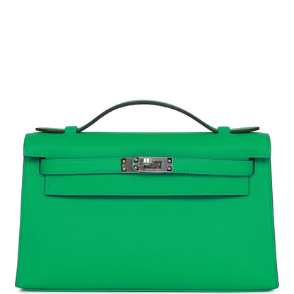 Hermes Kelly Pochette Menthe Swift Palladium Hardware