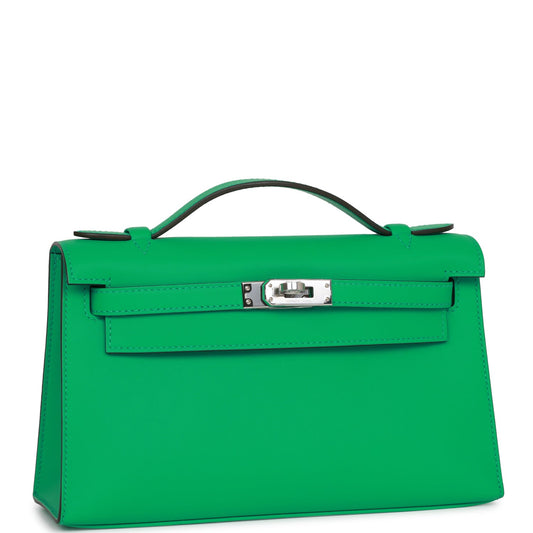 Hermes Kelly Pochette Menthe Swift Palladium Hardware