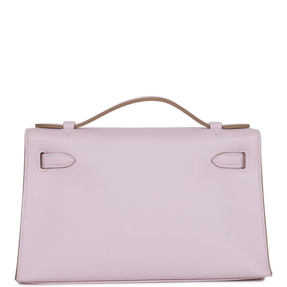 Hermes Kelly Pochette Mauve Pale Swift Palladium Hardware