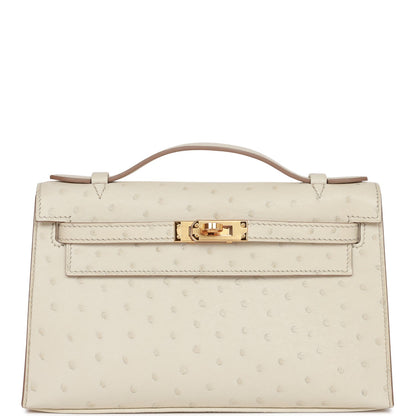 Hermes Kelly Pochette Beton Ostrich Gold Hardware