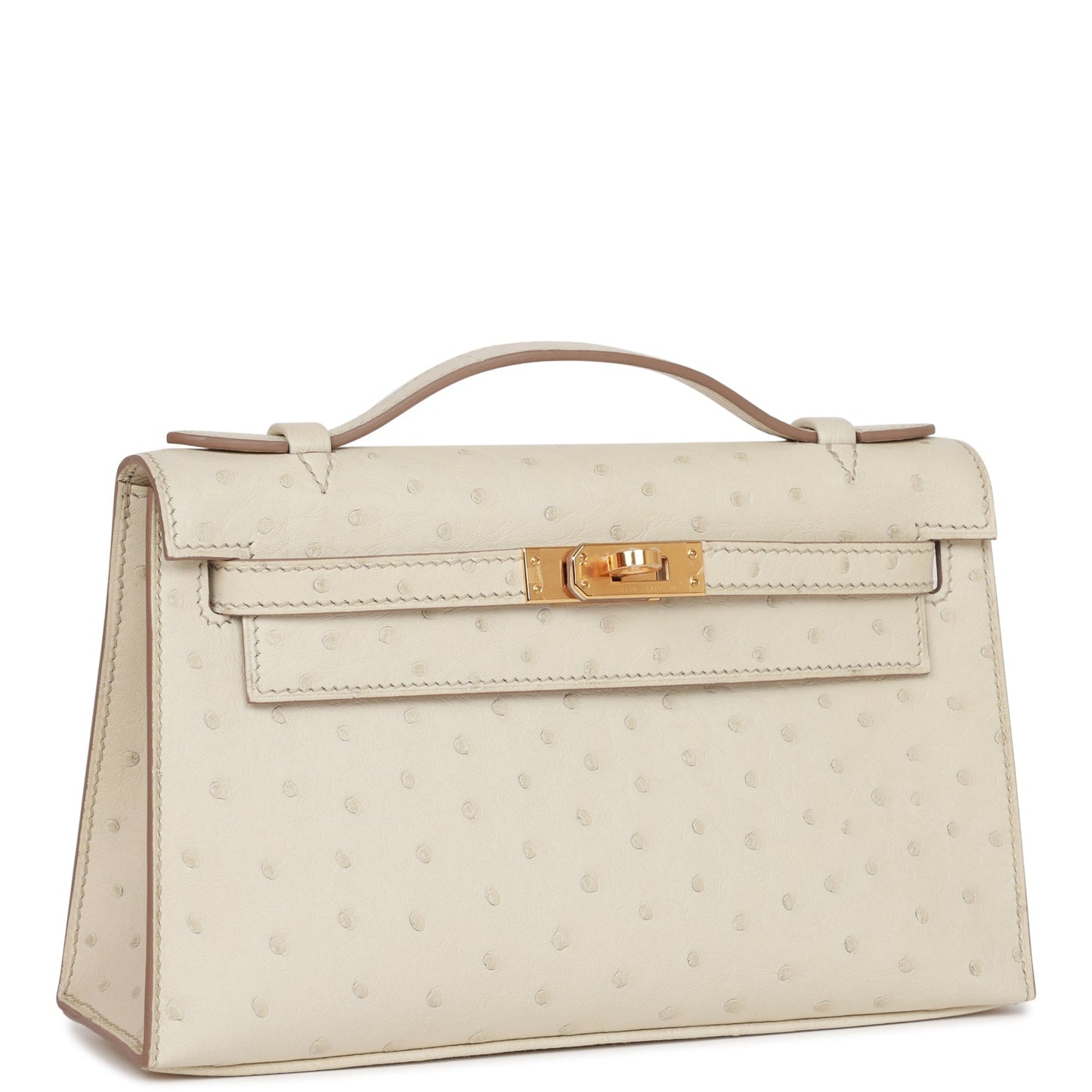 Hermes Kelly Pochette Beton Ostrich Gold Hardware