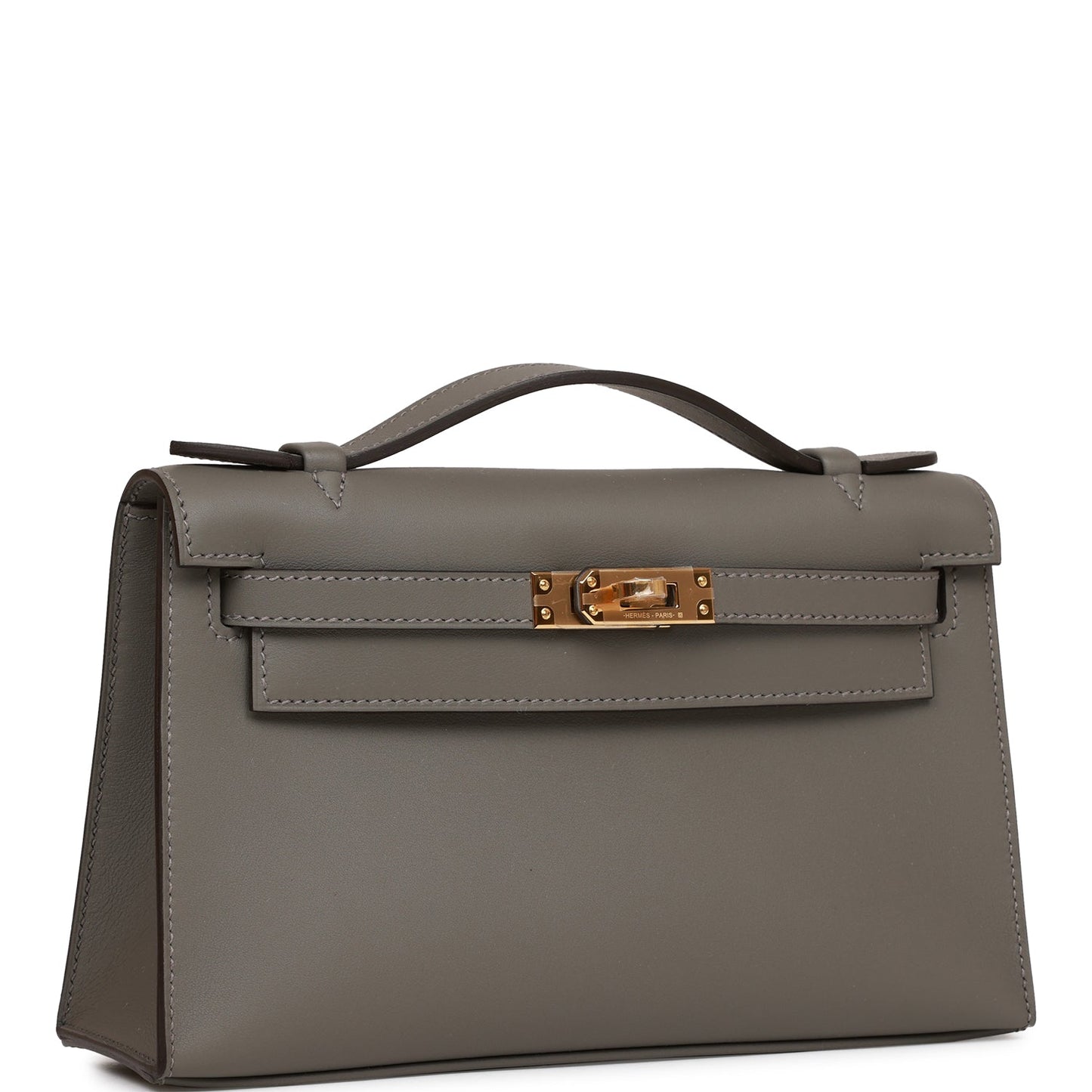 Hermes Kelly Pochette Gris Meyer Swift Gold Hardware