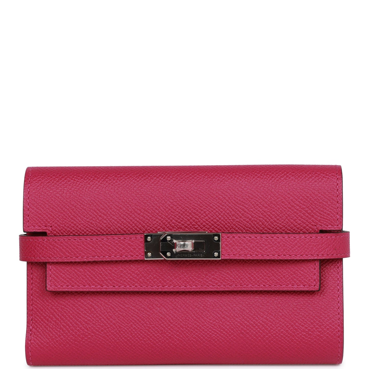 Hermes Medium Kelly Depliant Wallet Rose Pourpre Epsom Palladium Hardware