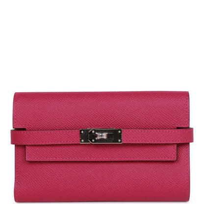 Hermes Medium Kelly Depliant Wallet Rose Pourpre Epsom Palladium Hardware