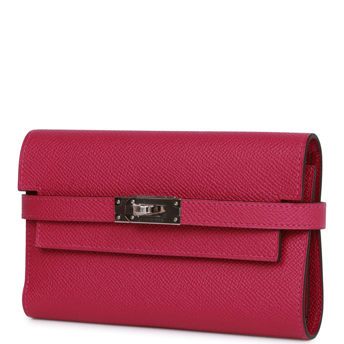 Hermes Medium Kelly Depliant Wallet Rose Pourpre Epsom Palladium Hardware