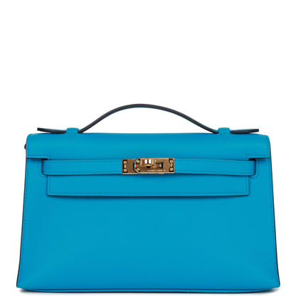 Hermes Kelly Pochette Bleu Frida Swift Gold Hardware