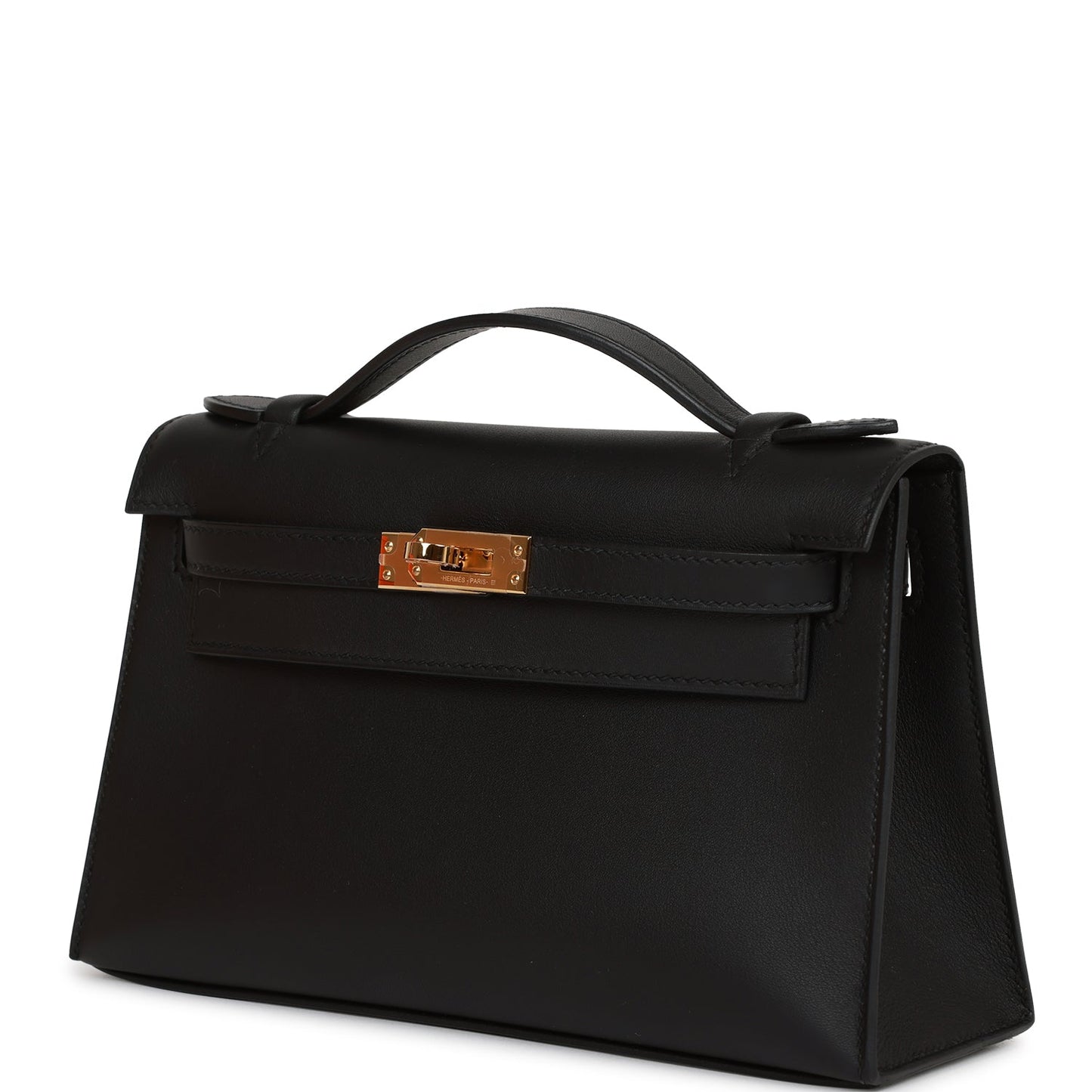 Hermes Kelly Pochette Black Swift Gold Hardware