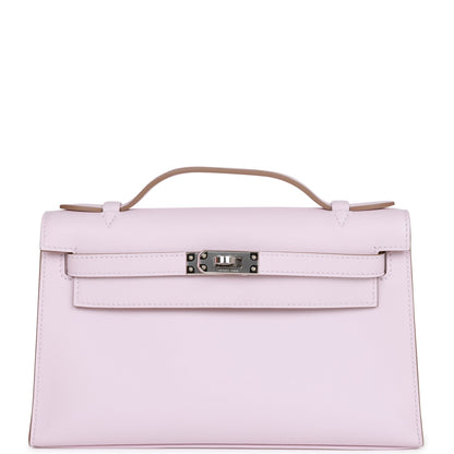 Hermes Kelly Pochette Mauve Pale Swift Palladium Hardware