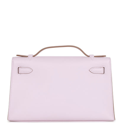 Hermes Kelly Pochette Mauve Pale Swift Palladium Hardware