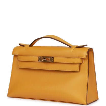 Hermes Kelly Pochette Jaune Ambre Swift Gold Hardware