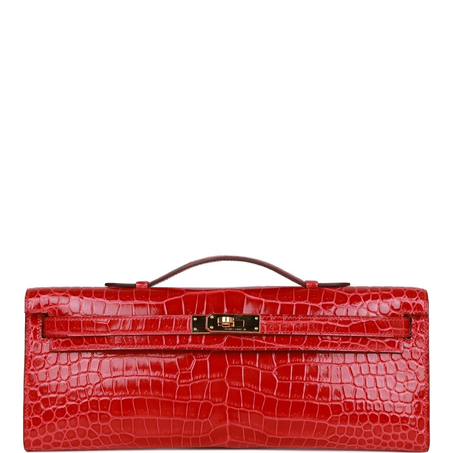 Hermes Kelly Cut Braise Shiny Porosus Crocodile Gold Hardware