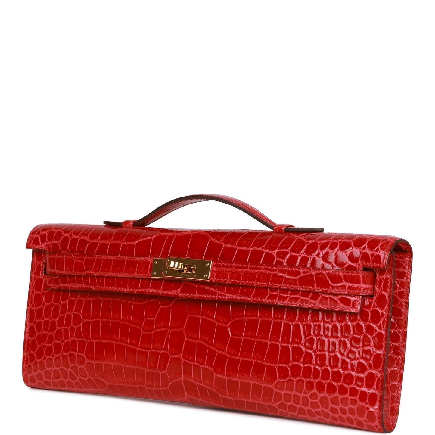 Hermes Kelly Cut Braise Shiny Porosus Crocodile Gold Hardware