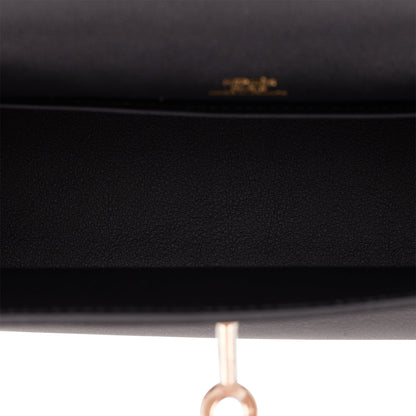 Hermes Kelly Pochette Black Swift Rose Gold Hardware