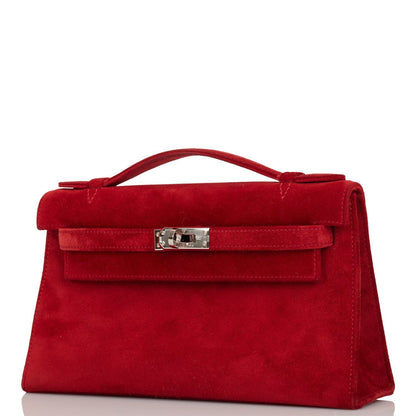 Hermes Kelly Pochette Rouge Vif Doblis Palladium Hardware