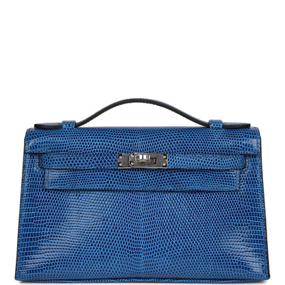 Hermes Kelly Pochette Bleu Saphir Lizard Palladium Hardware