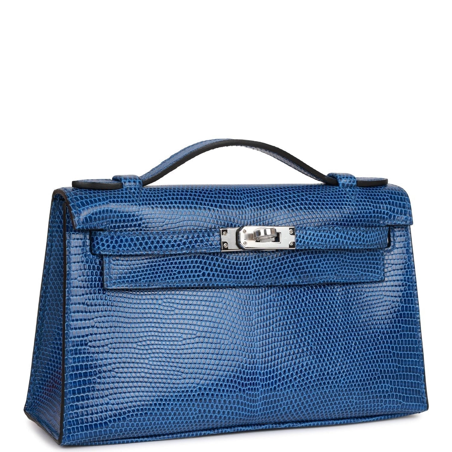 Hermes Kelly Pochette Bleu Saphir Lizard Palladium Hardware