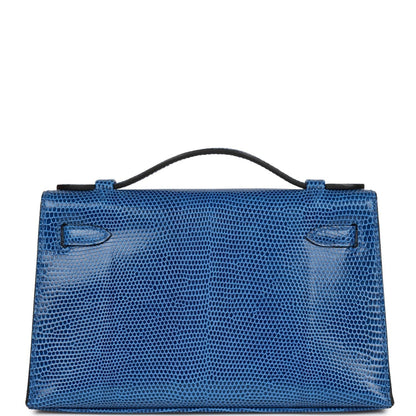 Hermes Kelly Pochette Bleu Saphir Lizard Palladium Hardware