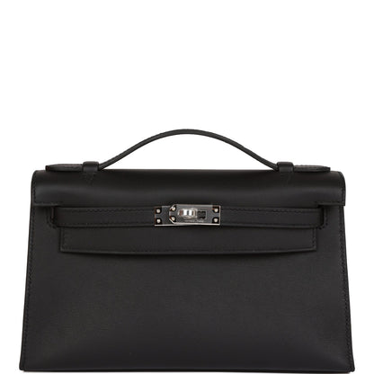 Hermes Kelly Pochette Black Swift Palladium Hardware