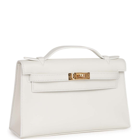 Hermes Kelly Pochette White Swift Gold Hardware