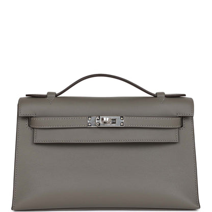 Hermes Kelly Pochette Gris Meyer Swift Palladium Hardware