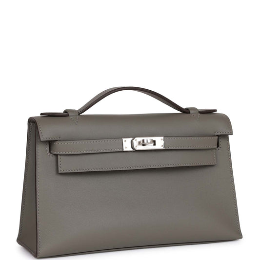 Hermes Kelly Pochette Gris Meyer Swift Palladium Hardware