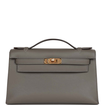 Hermes Kelly Pochette Gris Meyer Swift Gold Hardware