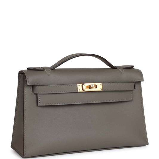 Hermes Kelly Pochette Gris Meyer Swift Gold Hardware