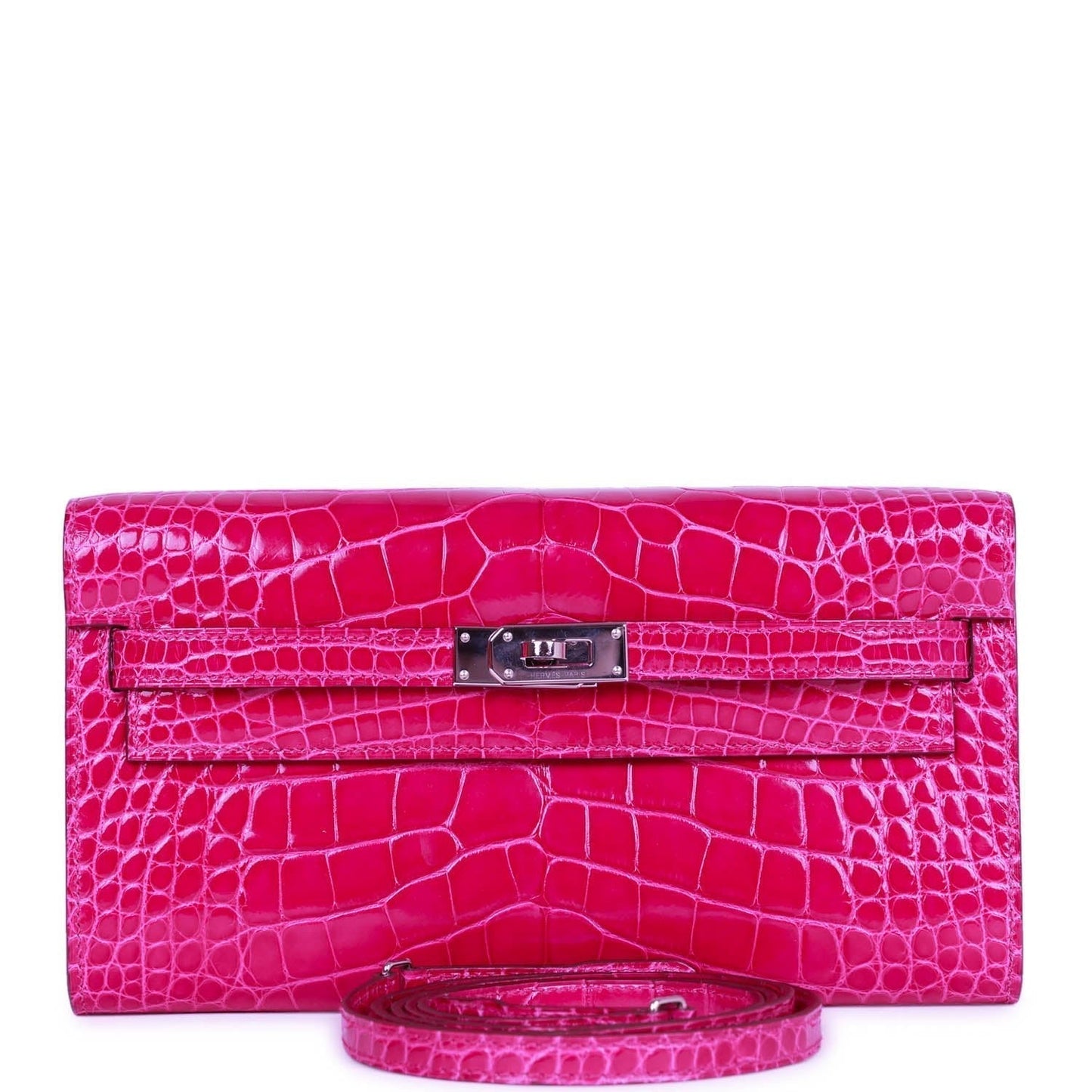 Hermes Kelly Wallet To Go Rose Scheherazade Shiny Alligator Palladium Hardware