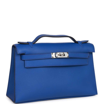 Hermes Kelly Pochette Bleu Royal Swift Palladium Hardware