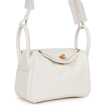 Hermes Mini Lindy White Swift Gold Hardware