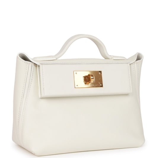 Hermes Mini 24/24 Bag White Evercolor and Swift Gold Hardware