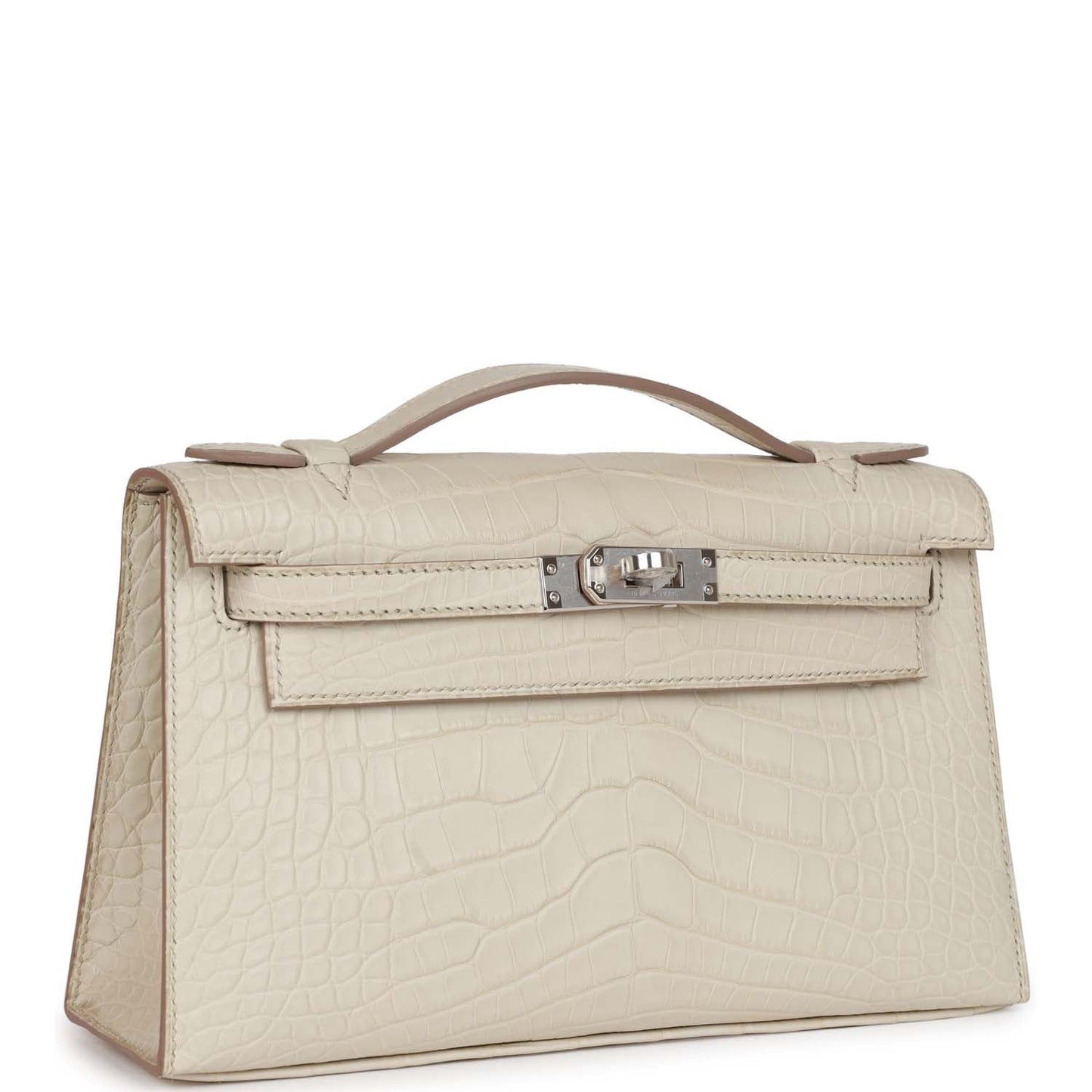 Hermes Kelly Pochette Beton Matte Alligator Palladium Hardware