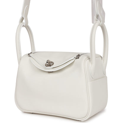 Hermes Mini Lindy White Swift Palladium Hardware