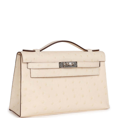 Hermes Kelly Pochette Nata Ostrich Palladium Hardware