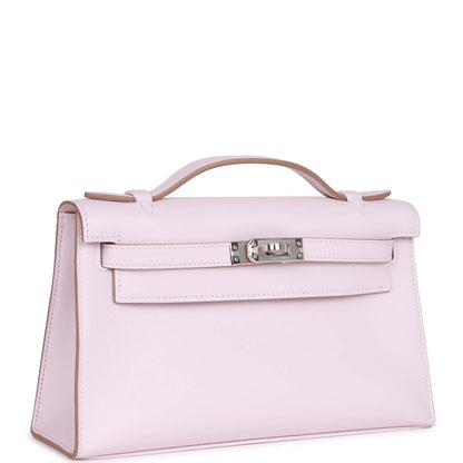 Hermes Kelly Pochette Mauve Pale Swift Palladium Hardware