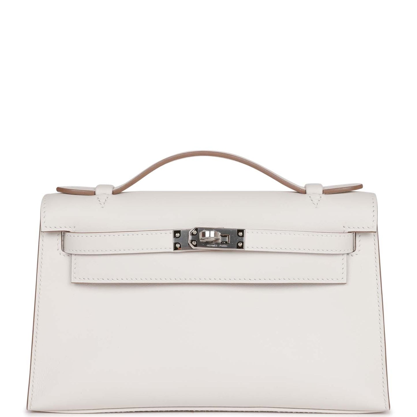 Hermes Kelly Pochette Gris Pale Swift Palladium Hardware