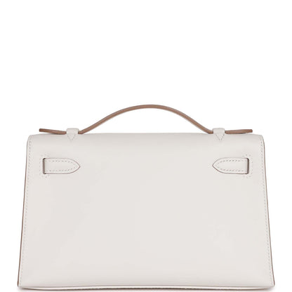 Hermes Kelly Pochette Gris Pale Swift Palladium Hardware