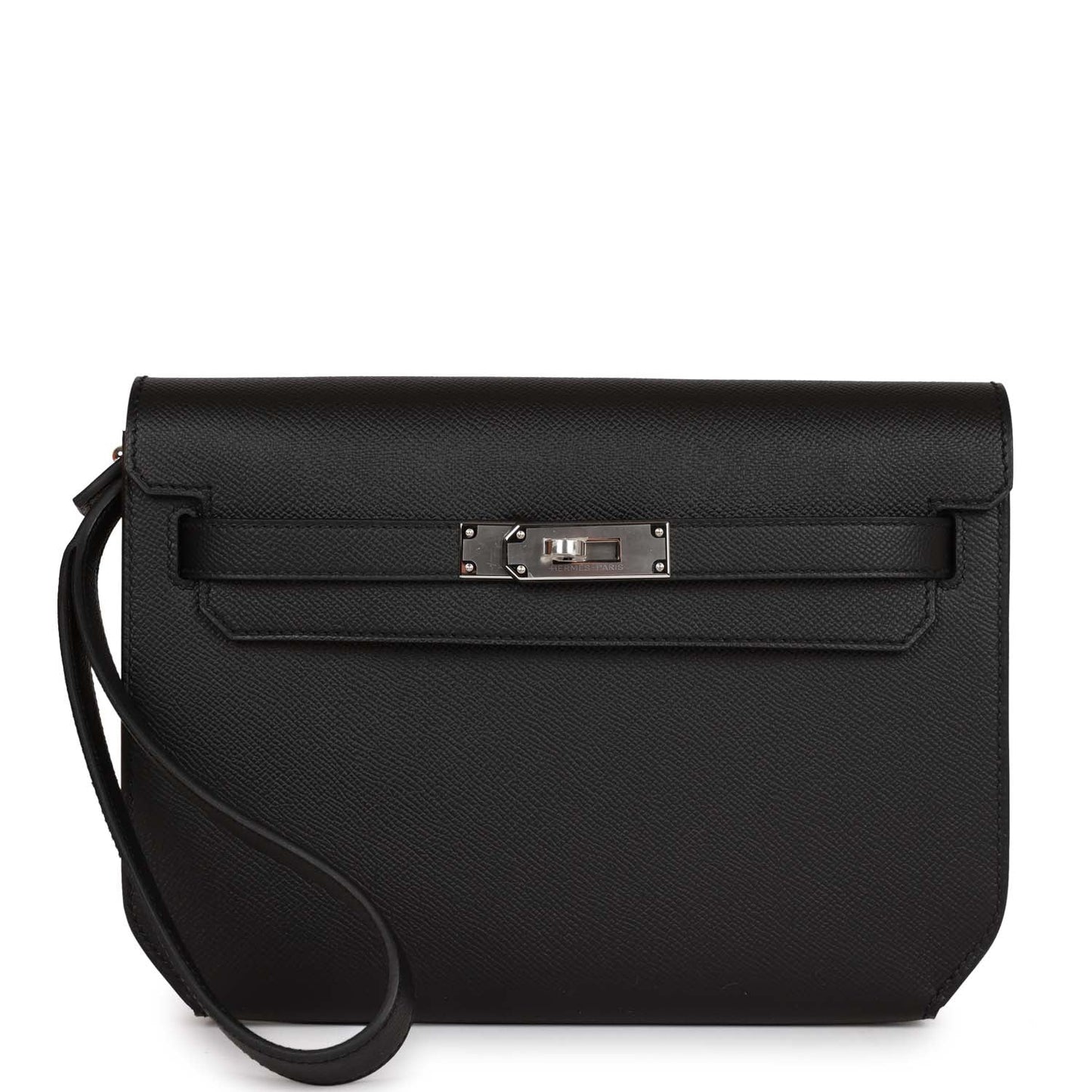 Hermes Kelly Depeches 25 Black Epsom Palladium Hardware