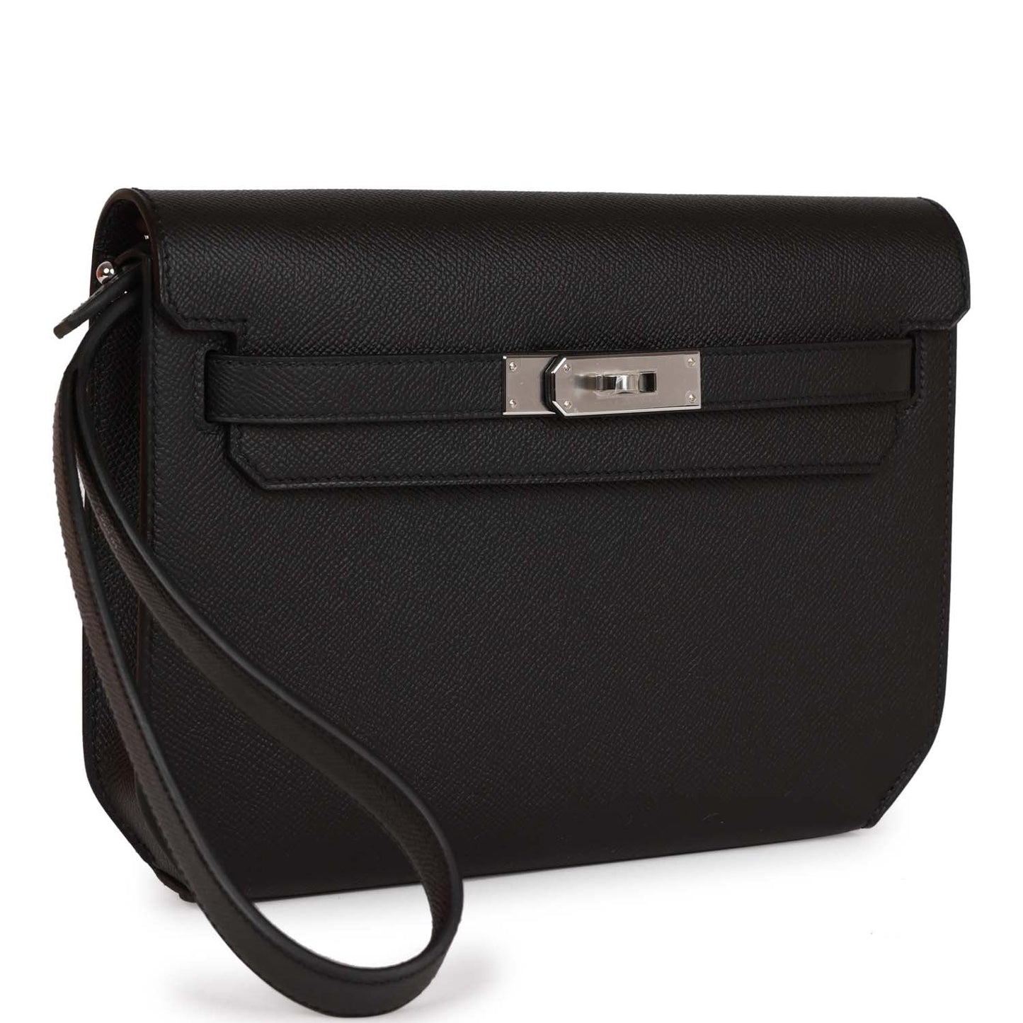 Hermes Kelly Depeches 25 Black Epsom Palladium Hardware