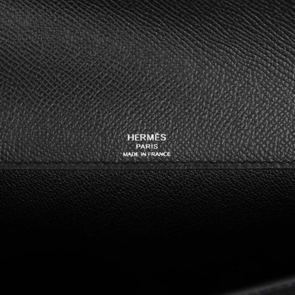 Hermes Kelly Depeches 25 Black Epsom Palladium Hardware