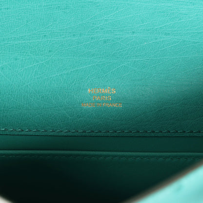 Hermes Kelly Pochette Vert Verone Ostrich Gold Hardware