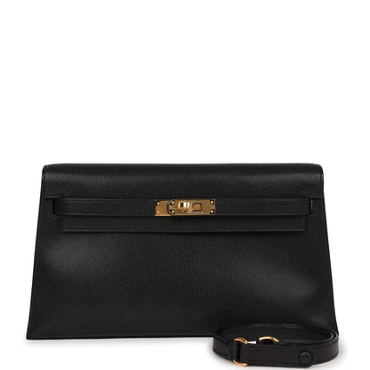 Hermes Kelly Elan Black Chevre Chamkila Gold Hardware