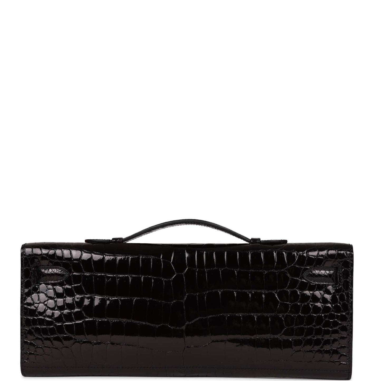 Hermes Kelly Cut Black Shiny Porosus Crocodile Gold Hardware