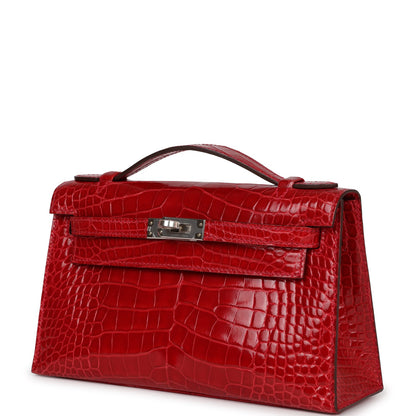 Hermes Kelly Pochette Braise Shiny Alligator Palladium Hardware