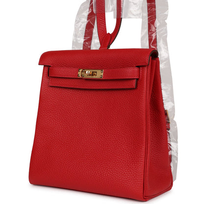 Hermes Kelly Ado II Backpack Rouge Casaque Clemence Gold Hardware