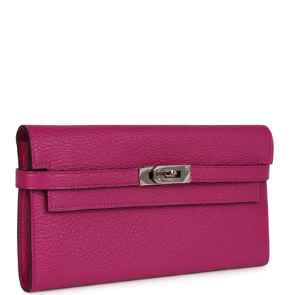 Hermes Kelly Long Wallet Rose Pourpre Chevre Palladium Hardware