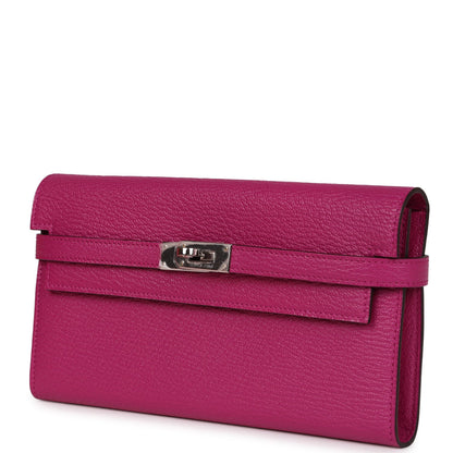 Hermes Kelly Long Wallet Rose Pourpre Chevre Palladium Hardware