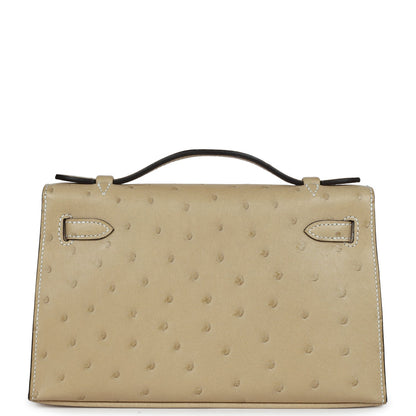 Hermes Kelly Pochette Trench Ostrich Gold Hardware