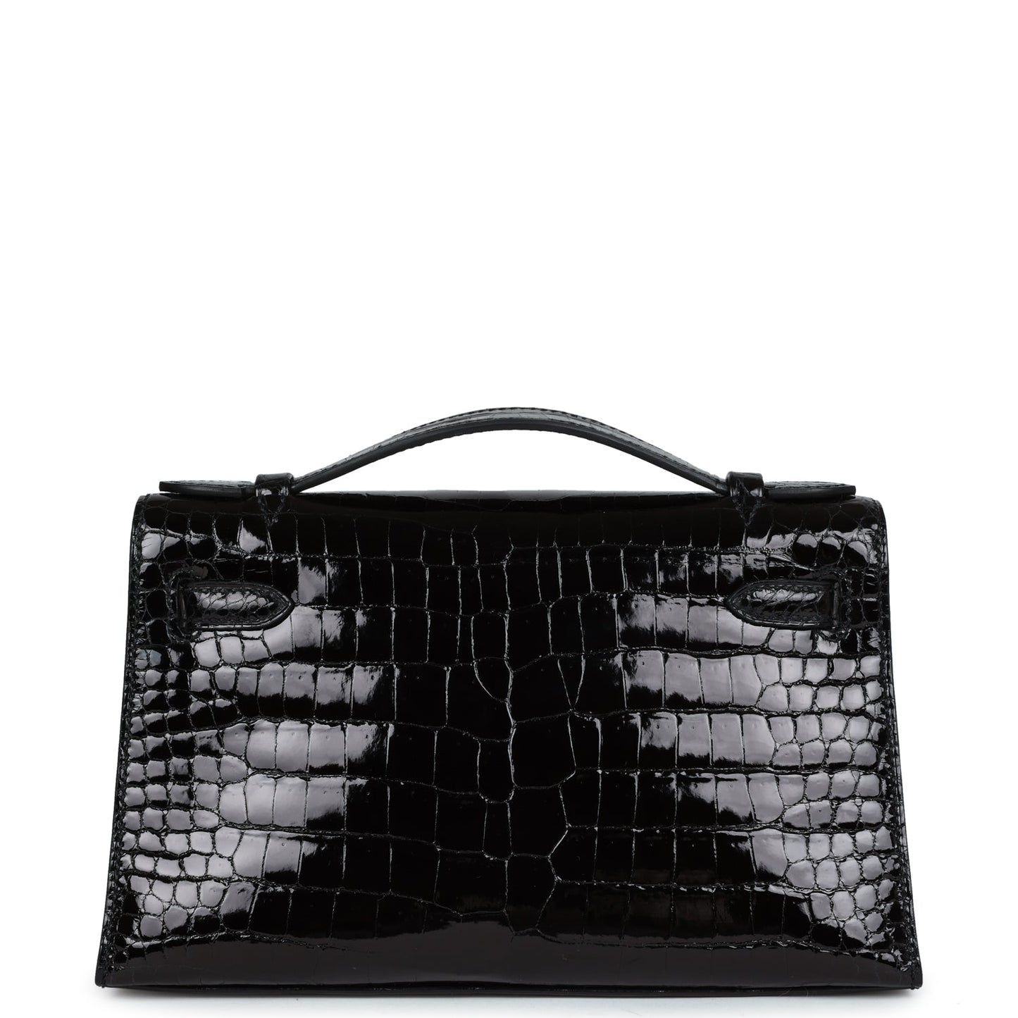 Hermes Kelly Pochette Black Shiny Porosus Crocodile Gold Hardware